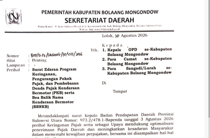 Pemkab Bolmong Dorong Keringanan Pajak Kendaraan, Yusra Minta Sosialisasi Sampai Desa